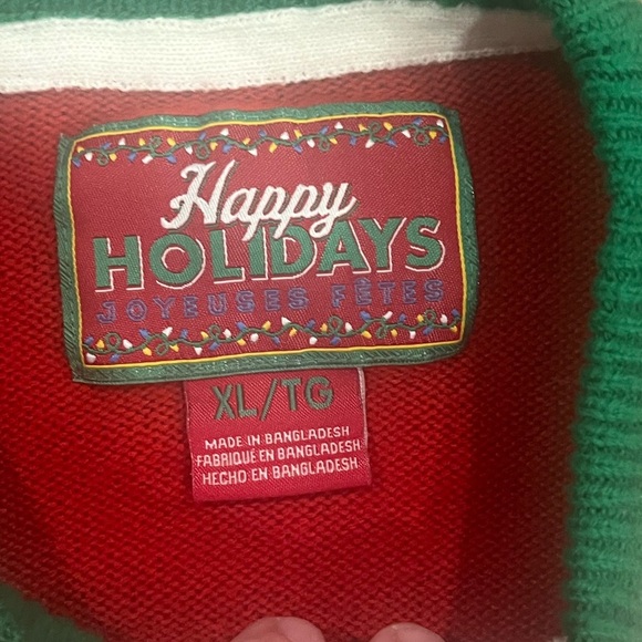 Happy Holidays Reindeer Christmas Sweater XL Red White Green Lights - Picture 5 of 9